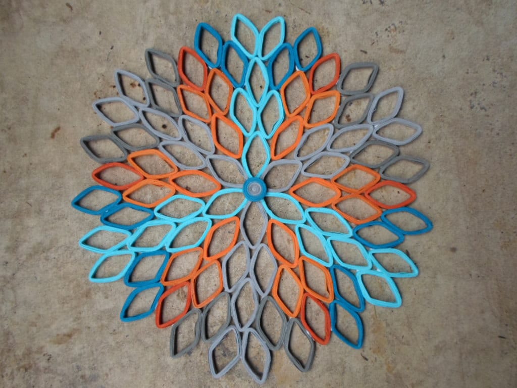 Paper Dahlia Wall Art: Blue, Gray & Orange Geometric Flower Decor