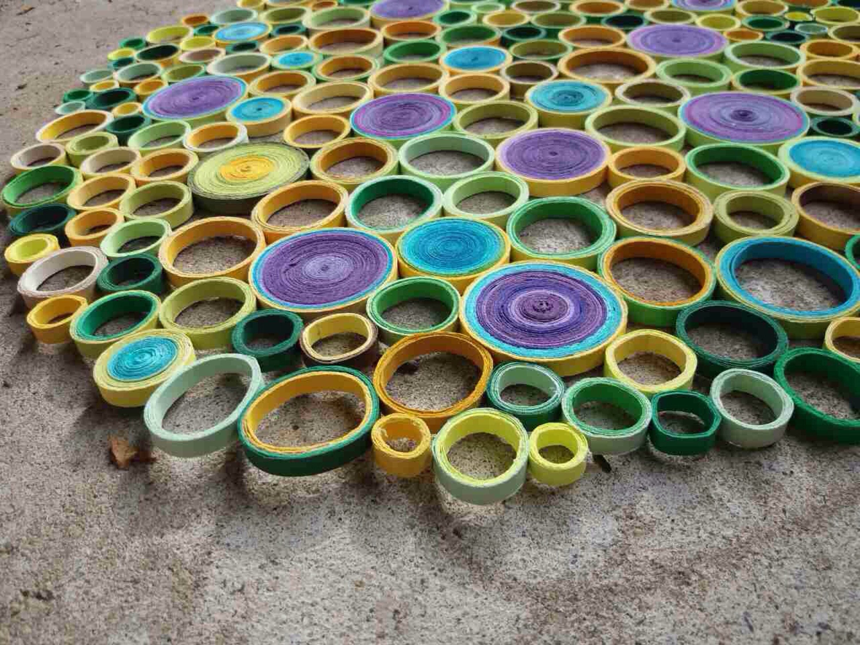 Large Abstract Paper Quilling Wall Art: Green, Purple, Teal, Yellow