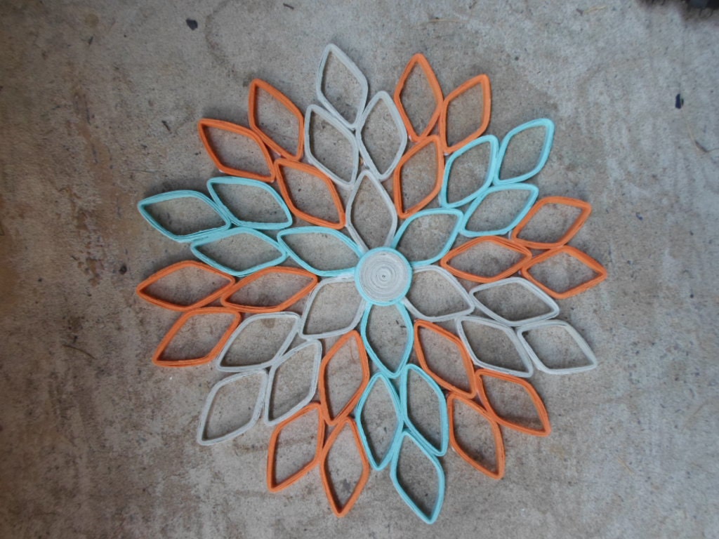 Paper Dahlia Wall Art: Gray, Orange & Blue Geometric Flower