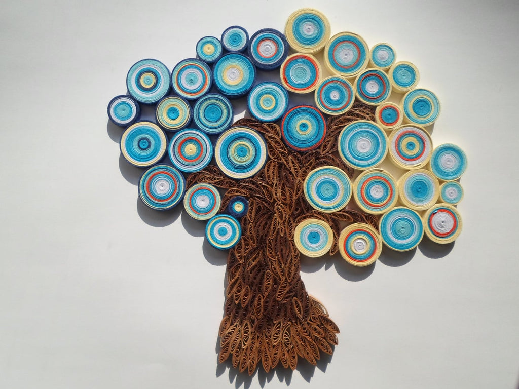 Quilled Paper Tree Wall Art: Blue Orange Abstract Home Decor