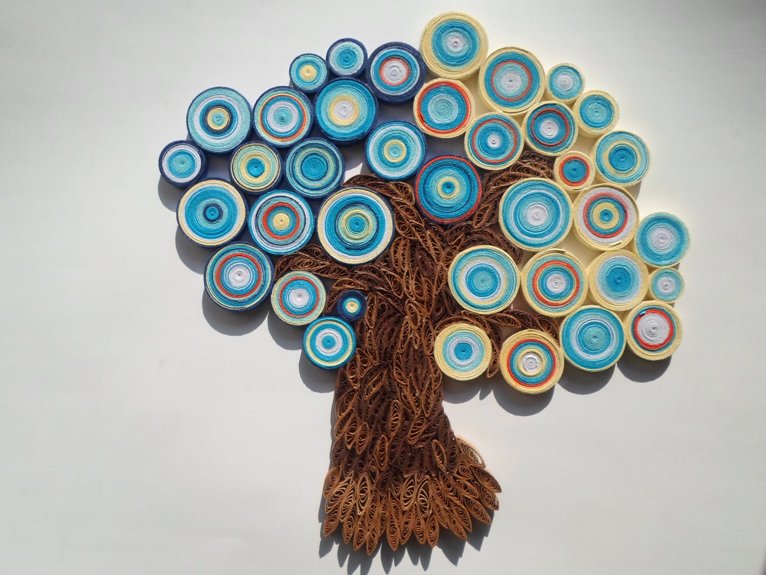Quilled Paper Tree Wall Art: Blue Orange Abstract Home Decor