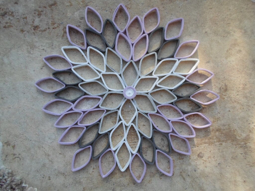 Large Paper Dahlia Wall Art: Purple Gray Geometric Flower