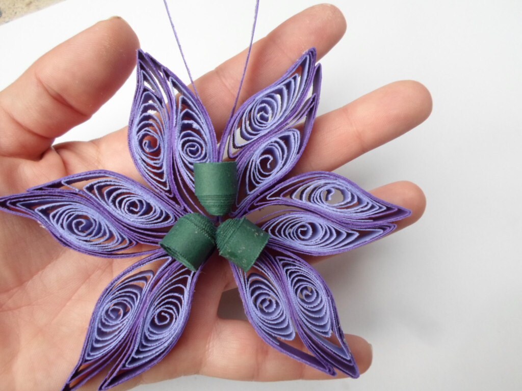 Quilled Paper Flower Christmas Ornament: Purple Modern Decoration