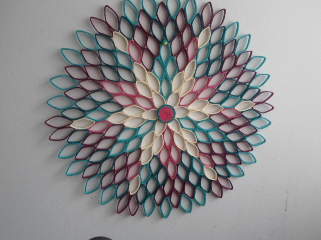 Teal Dahlia Wall Art: Geometric Ombre Paper Flower Decor