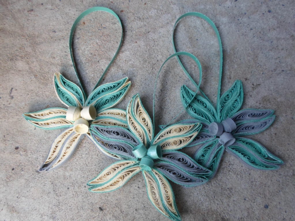Christmas tree ornaments Set of 3 Holidays Modern Trendy Decorations Paper Teal Gray