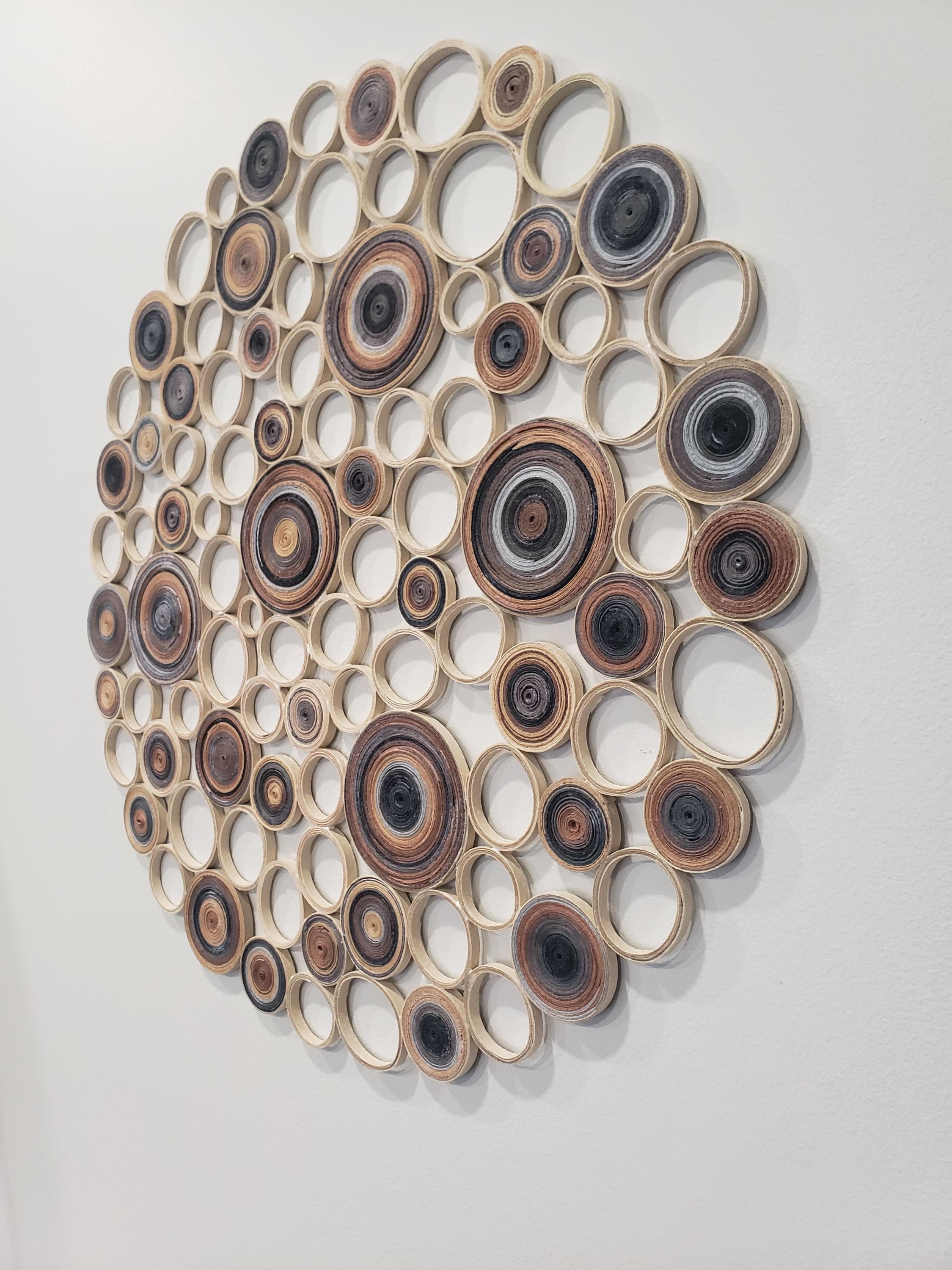 Large wall art Round wall hangings Original artwork Living room decor in brown ,gray and tan shades