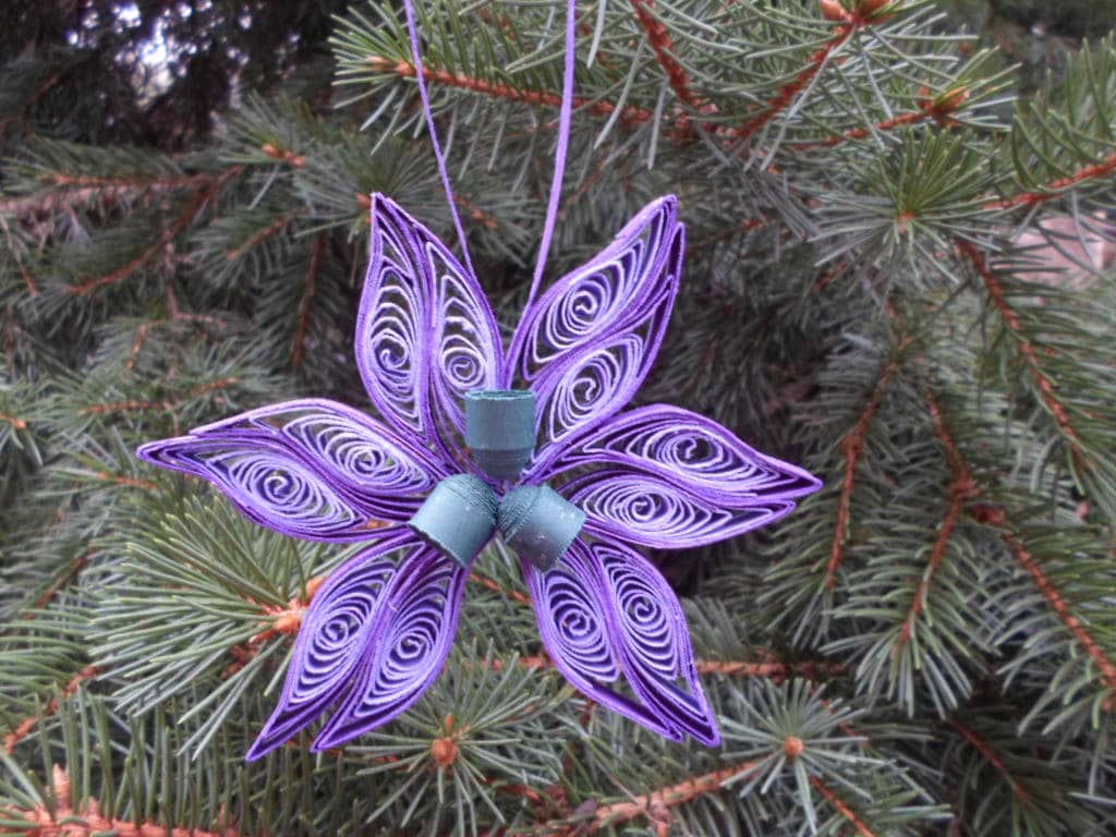 Quilled Paper Flower Christmas Ornament: Purple Modern Decoration