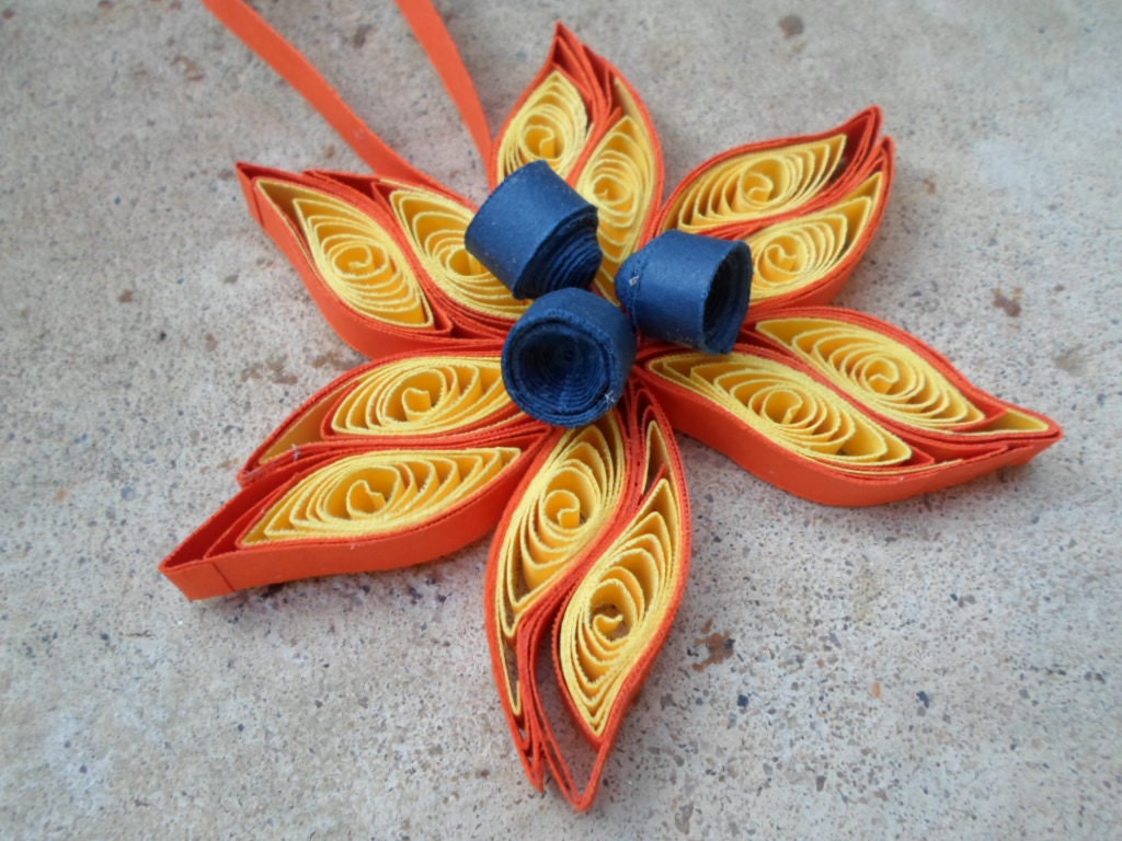 Christmas tree ornament Yellow and orange Quilled decoration Paper quilling Holidays