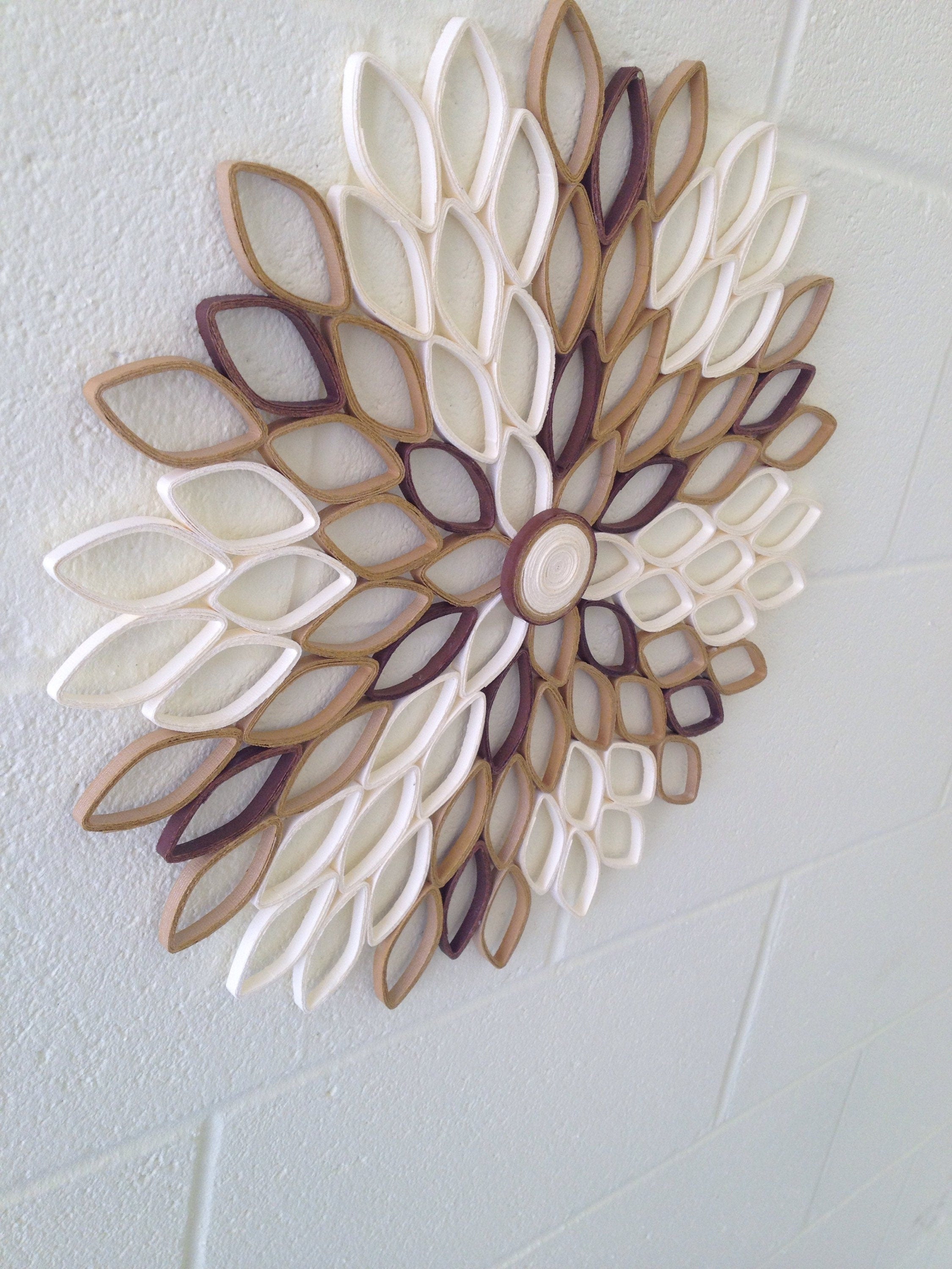 Large Dahlia Wall Art Cream and Brown Geometric Paper Flower