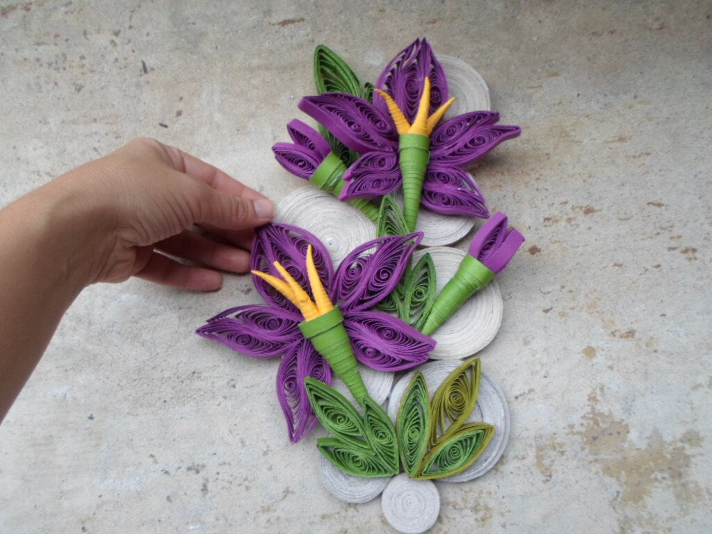 Purple Quilled Paper Flower Wall Art: 3D Home Decor