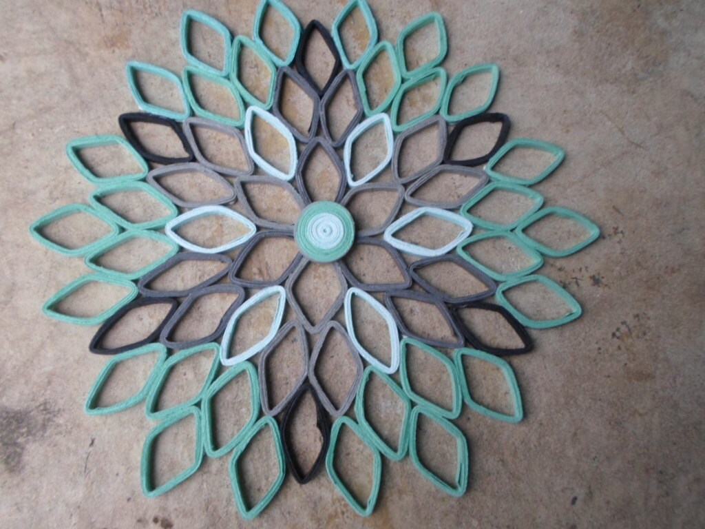 Monochrome Paper Dahlia Wall Art: Mint Green & Gray Geometric Flower