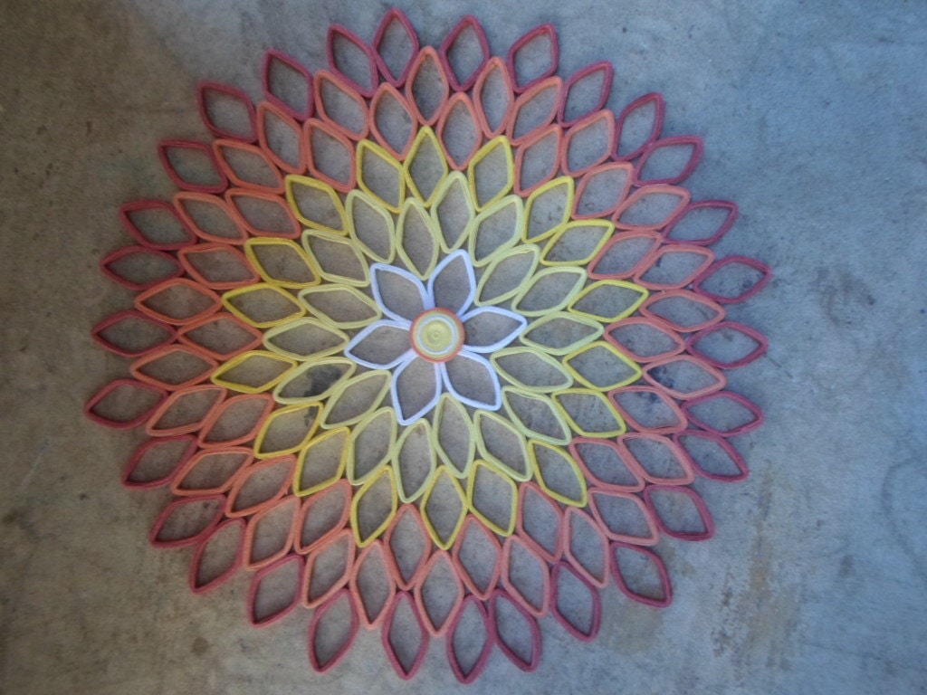 Coral Dahlia Wall Art: Handmade Paper Quilled Flower Decor