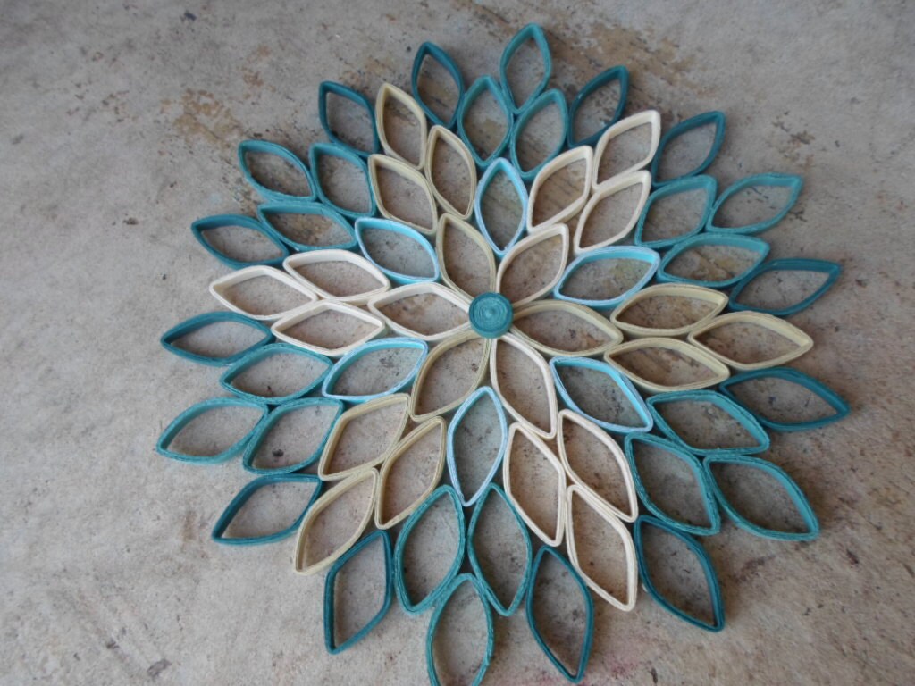 Teal Dahlia Paper Wall Art: Geometric Floral Hanging Decor