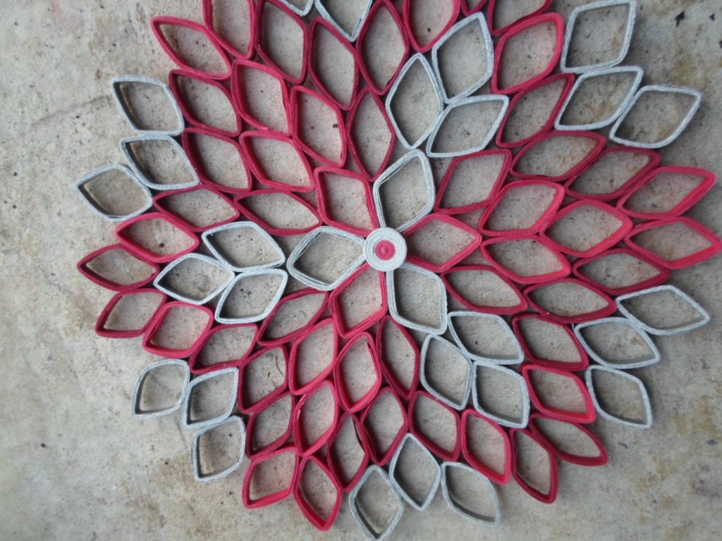 Red Gray Dahlia Paper Wall Art