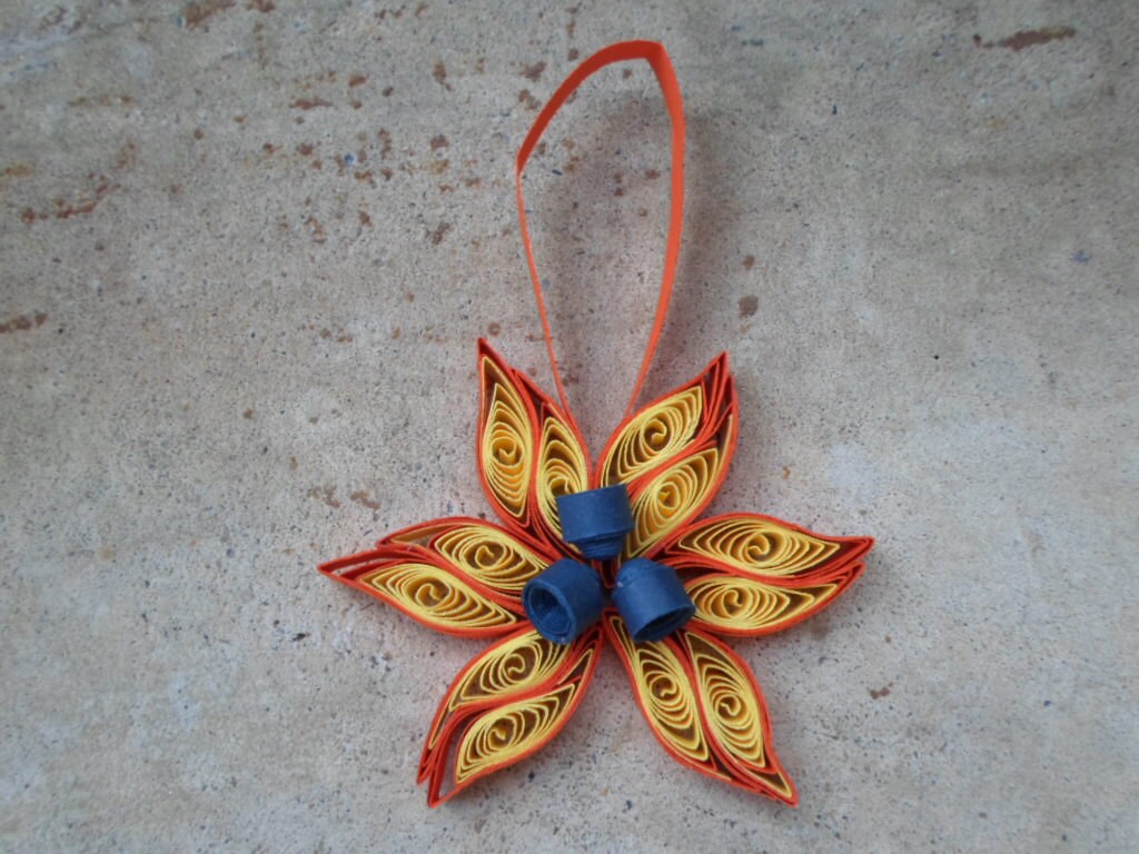 Christmas tree ornament Yellow and orange Quilled decoration Paper quilling Holidays