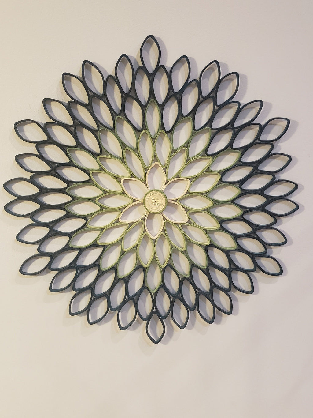 Handmade Dahlia Wall Art: Green & Teal Geometric Paper Quilling