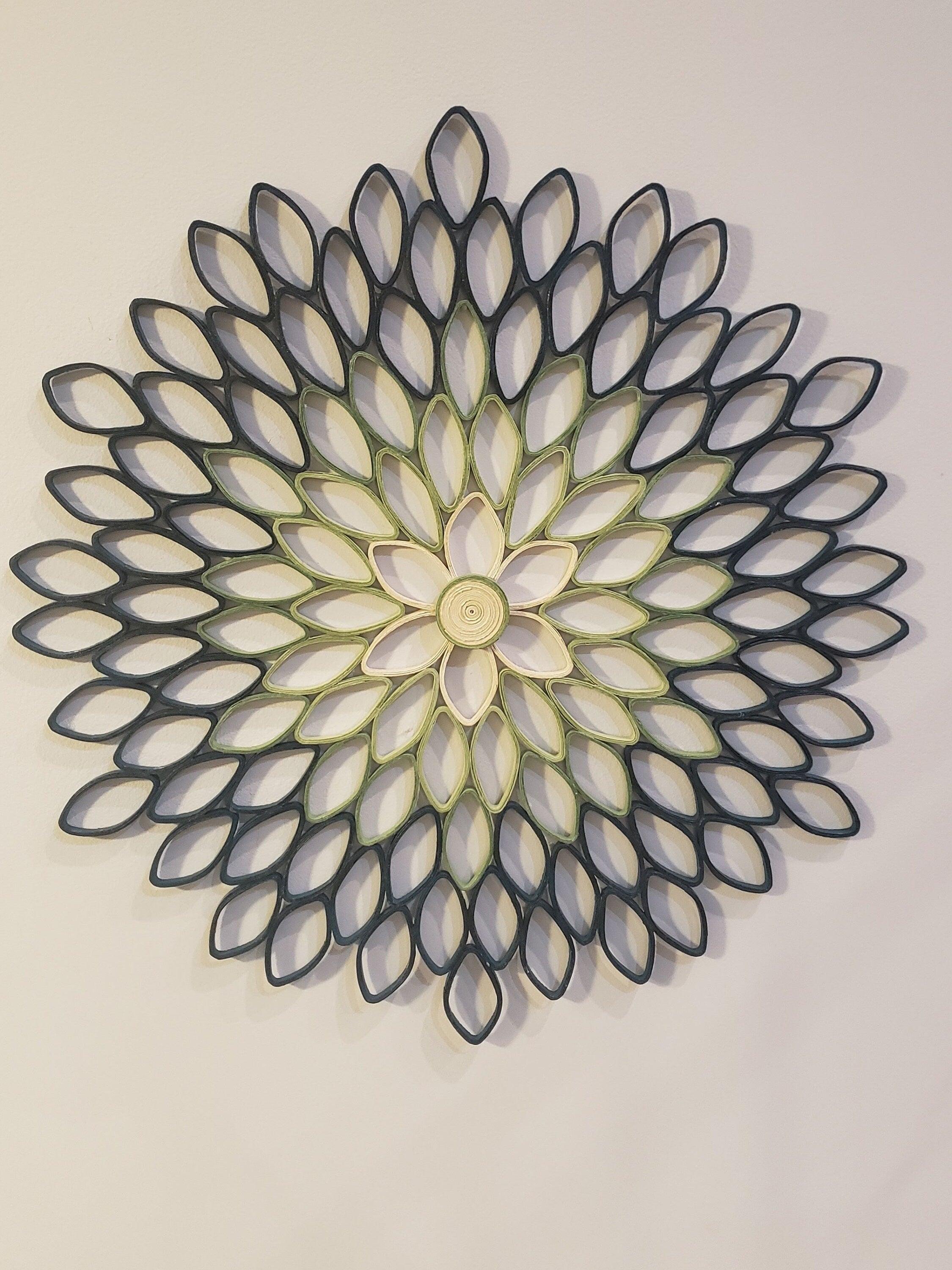 Handmade Dahlia Wall Art: Green & Teal Geometric Paper Quilling