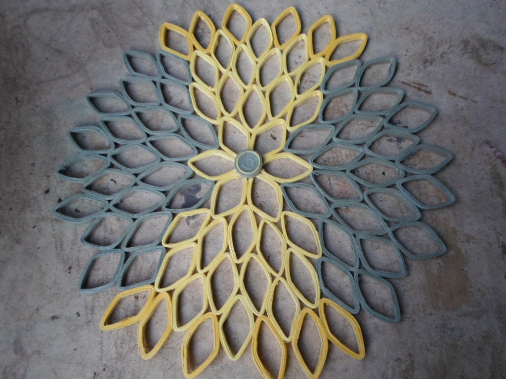 Paper Dahlia Wall Art: Gray & Yellow Geometric Flower