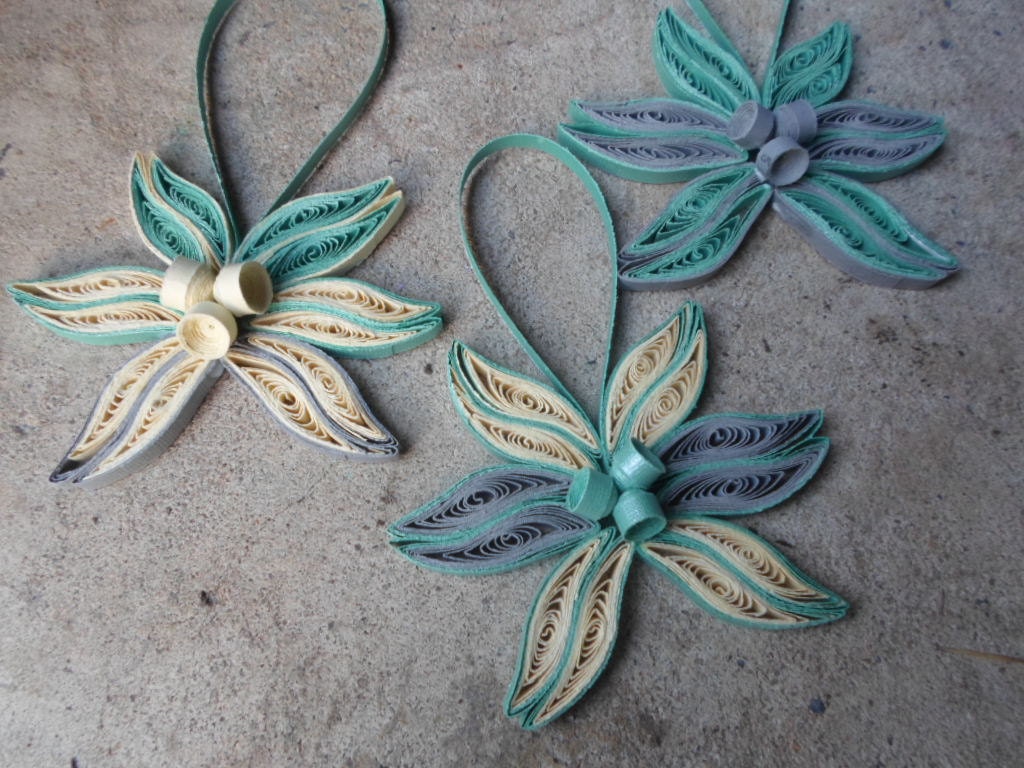 Christmas tree ornaments Set of 3 Holidays Modern Trendy Decorations Paper Teal Gray
