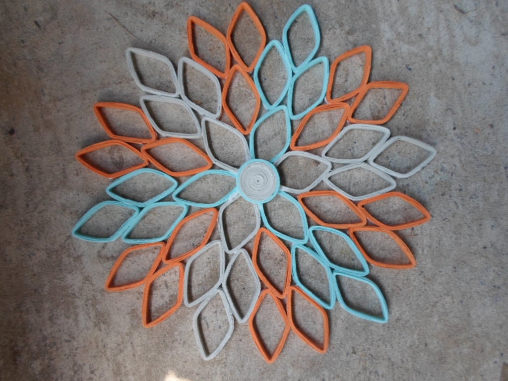 Paper Dahlia Wall Art: Gray, Orange & Blue Geometric Flower