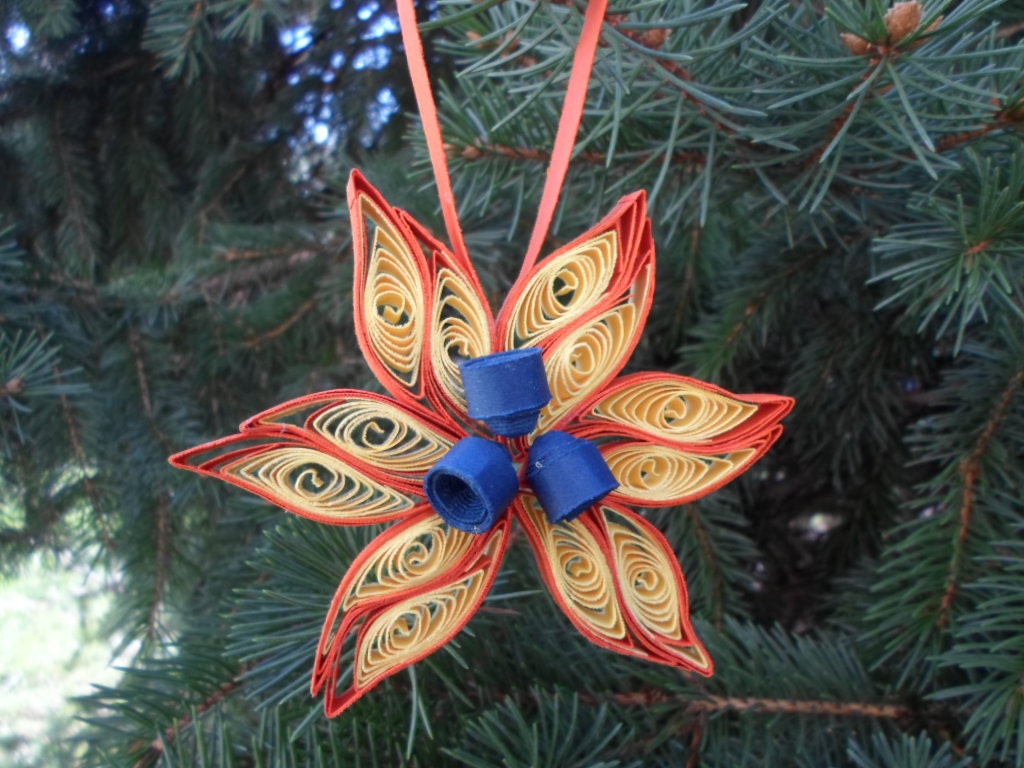 Christmas tree ornament Yellow and orange Quilled decoration Paper quilling Holidays