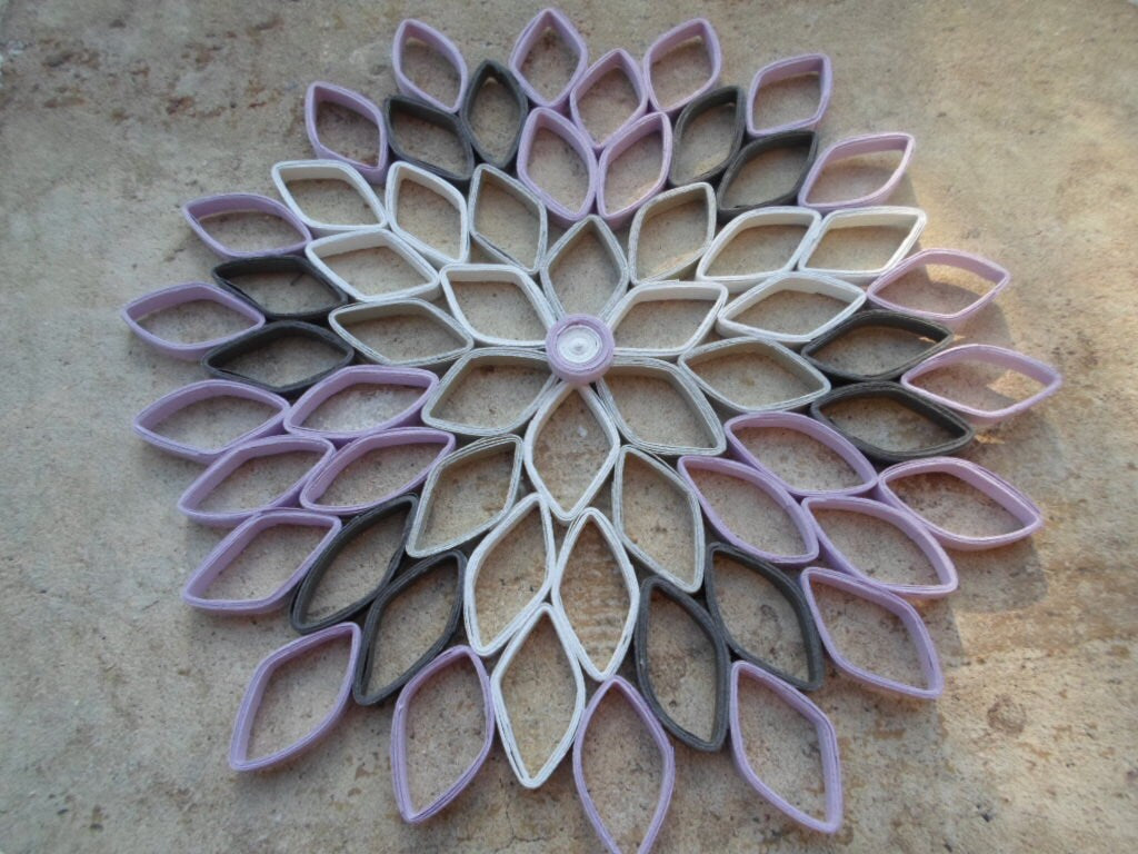 Large Paper Dahlia Wall Art: Purple Gray Geometric Flower