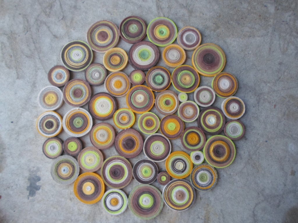 Round Paper Circle Wall Art: Mustard, Brown & Green Decor