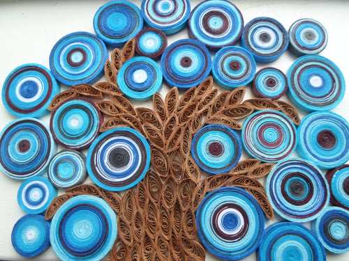 Blue Quilled Paper Tree Wall Art: Abstract Handmade Decoration