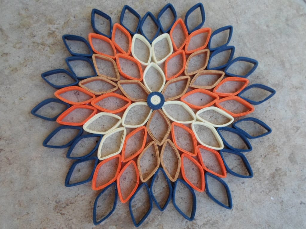 Large Paper Dahlia Wall Art: Orange, Blue, & Brown Geometric Flower