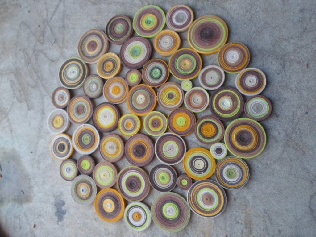 Round Paper Circle Wall Art: Mustard, Brown & Green Decor