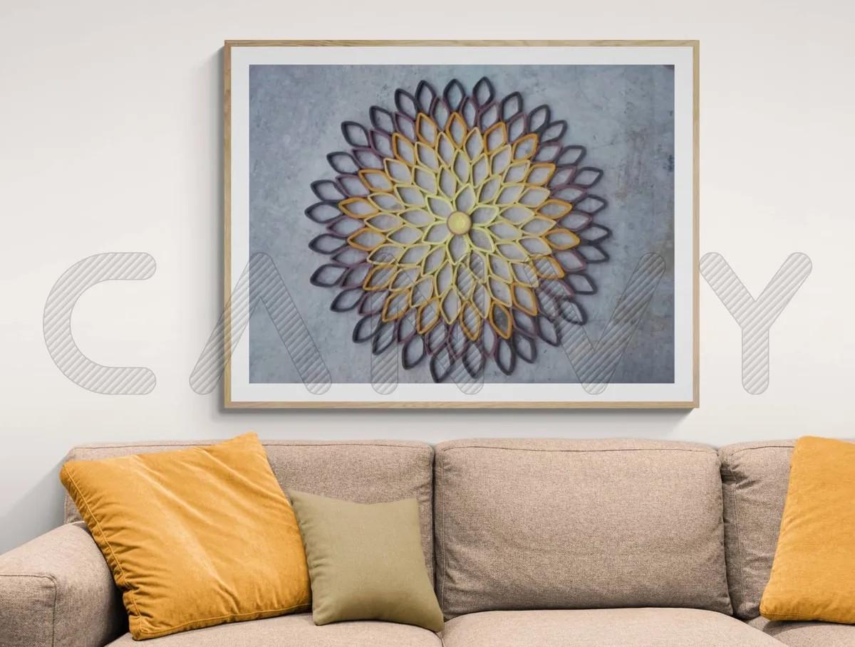 Handmade Paper Dahlia Wall Art: Yellow Mustard Brown, 19-inch Round Decor