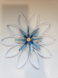 Handmade wall hanging Small white - blue  wall decoration Paper flower artwork