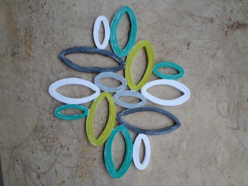 Geometric Paper Wall Art: Green, Teal, Gray Quilled Wall Hanging