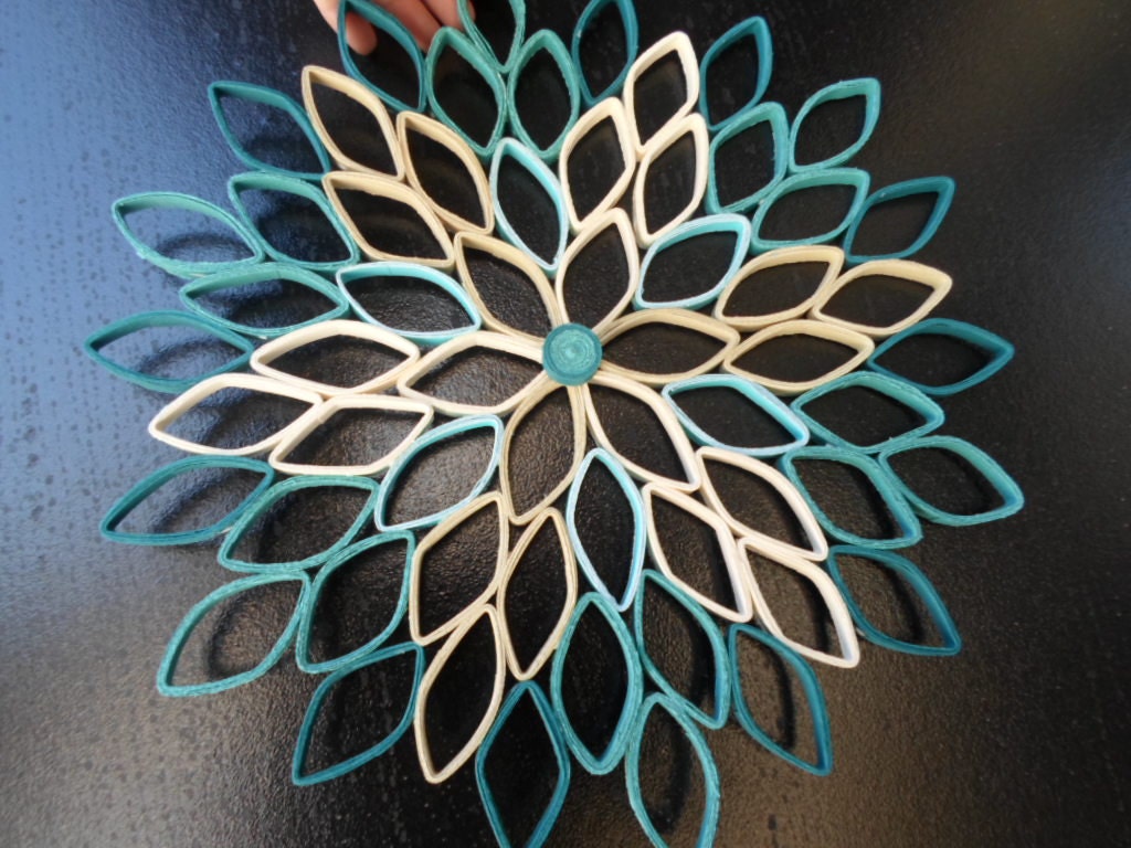 Teal Dahlia Paper Wall Art: Geometric Floral Hanging Decor