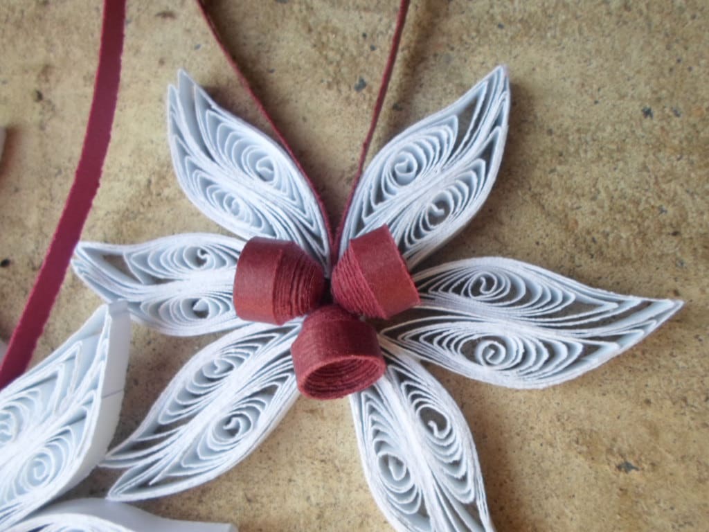 White Christmas tree ornaments Paper decorations Holiday White red flowers