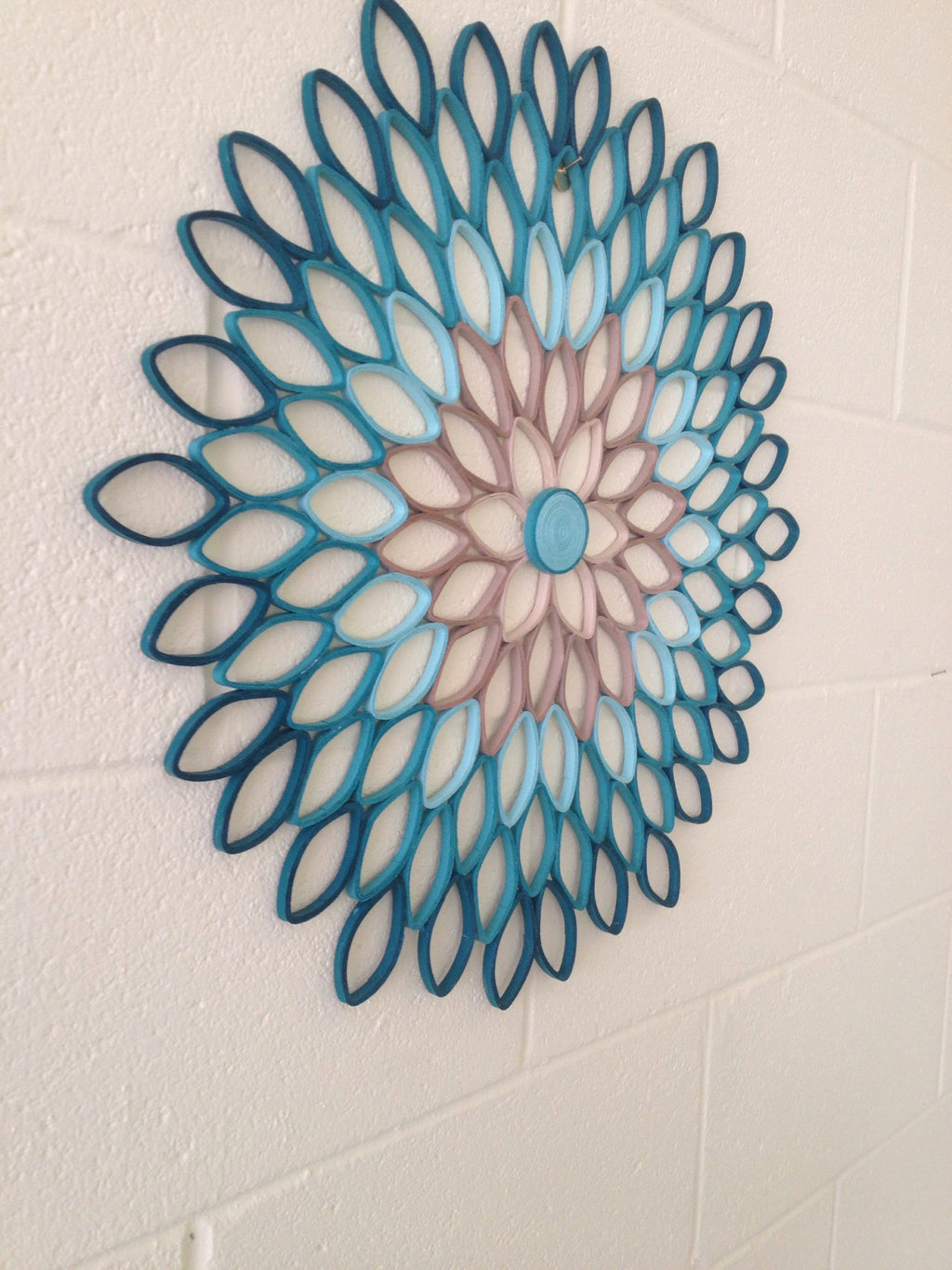 Teal Dahlia Paper Wall Art: Modern Geometric Floral Decor
