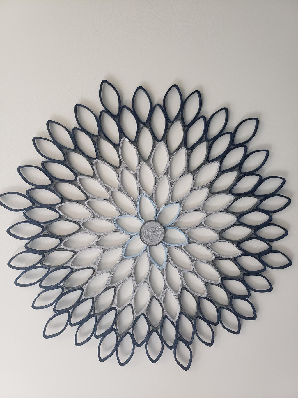 Navy Blue and Gray Large Wall Hanging Round Geometrical Petals Living Room Decor