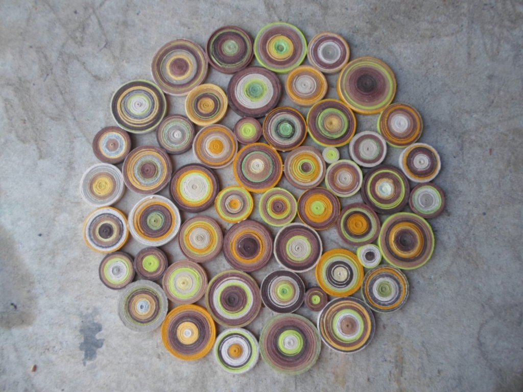 Round Paper Circle Wall Art: Mustard, Brown & Green Decor