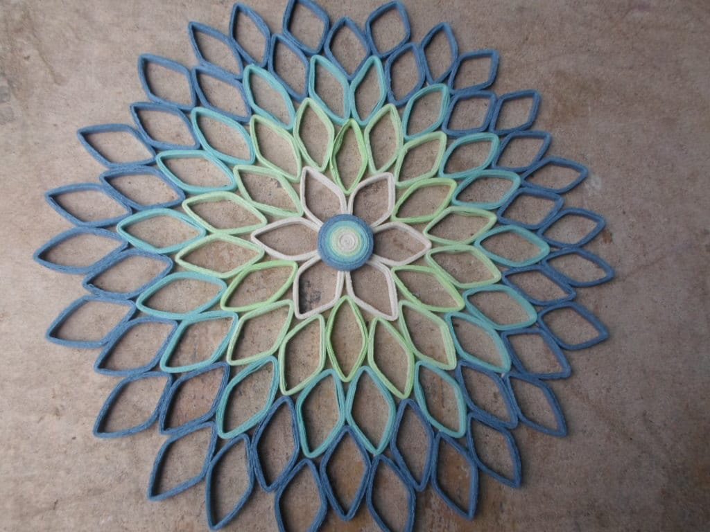 Handmade Paper Dahlia Wall Art: Blue Green Floral Home Decor