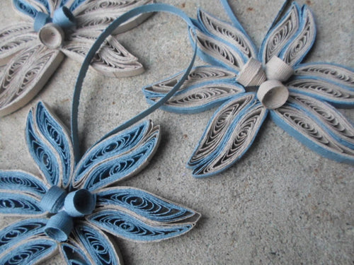 Christmas tree decorations Ornaments Cottage chic Trendy Navy Blue Tan Holidays Rustic Paper art