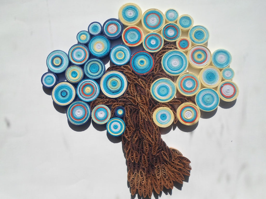 Quilled Paper Tree Wall Art: Blue Orange Abstract Home Decor