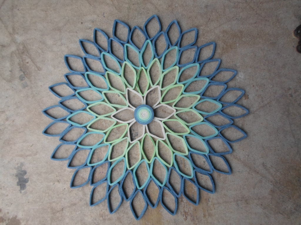 Handmade Paper Dahlia Wall Art: Blue Green Floral Home Decor