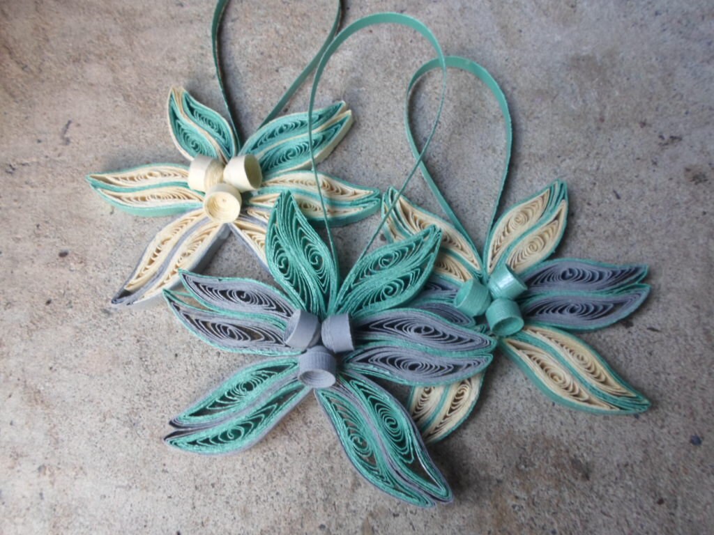 Christmas tree ornaments Set of 3 Holidays Modern Trendy Decorations Paper Teal Gray