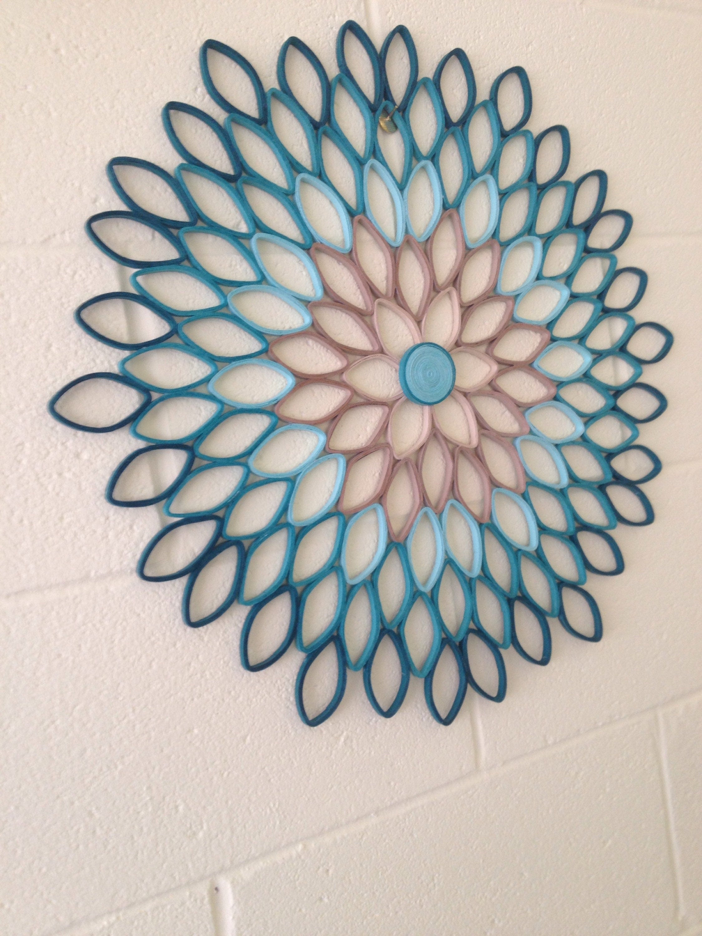 Teal Dahlia Paper Wall Art: Modern Geometric Floral Decor
