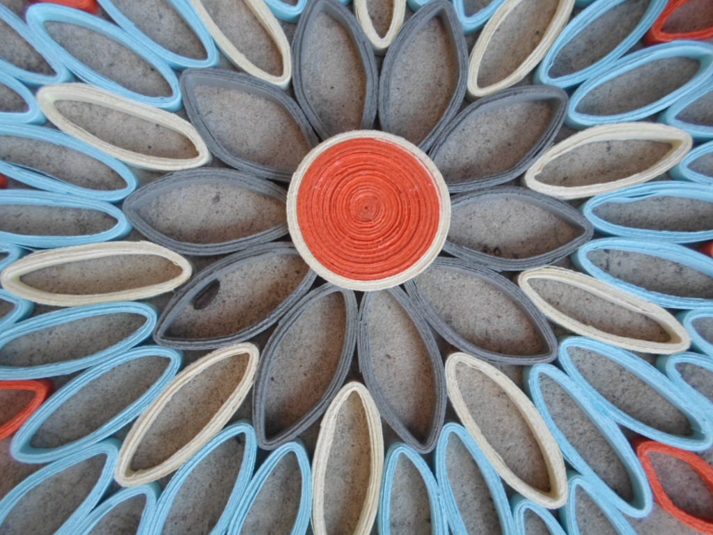 Blue & Orange Paper Flower Wall Art Contemporary Home Decor