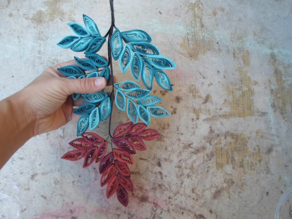 Coral & Teal Paper Leaves Wall Hanging: Glossy Home Decor