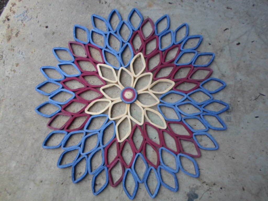 Large Paper Dahlia Wall Art: Burgundy & Blue Ombré Decor