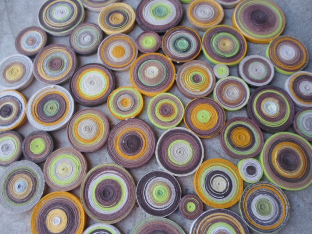 Round Paper Circle Wall Art: Mustard, Brown & Green Decor