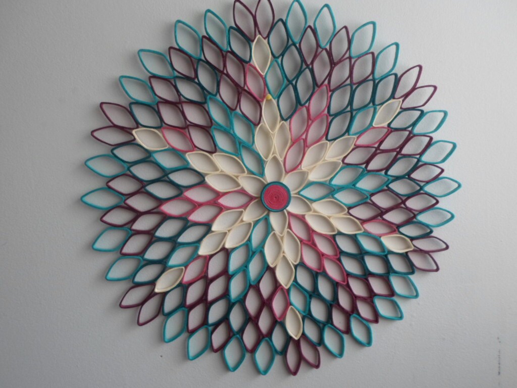 Teal Dahlia Wall Art: Geometric Ombre Paper Flower Decor