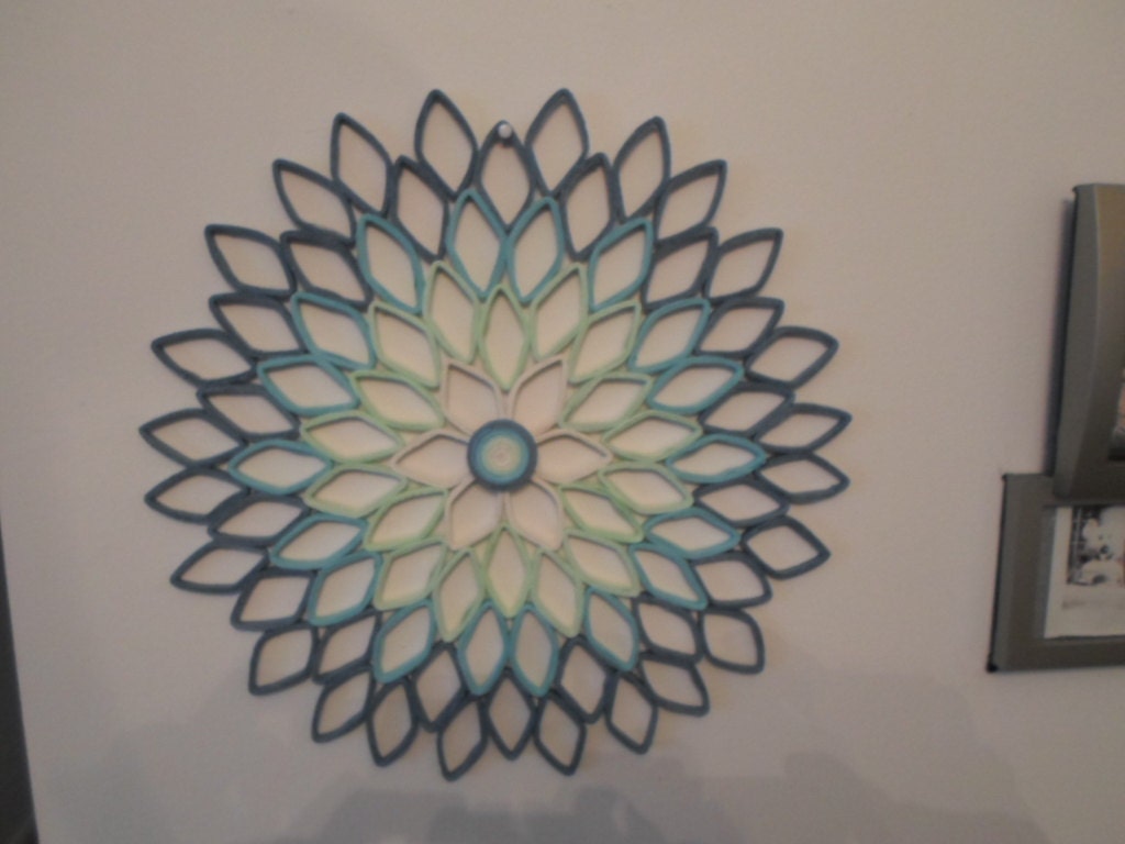 Handmade Paper Dahlia Wall Art: Blue Green Floral Home Decor